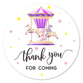 MAGJUCHE Carousel Thank You stickers, 2-inch round, ideal for baby shower favors.