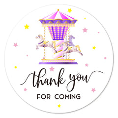 MAGJUCHE Carousel Thank You stickers, 2-inch round, ideal for baby shower favors.