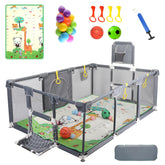 Magnelogy upgraded playpen with thick mat for comfortable indoor play and easy storage.