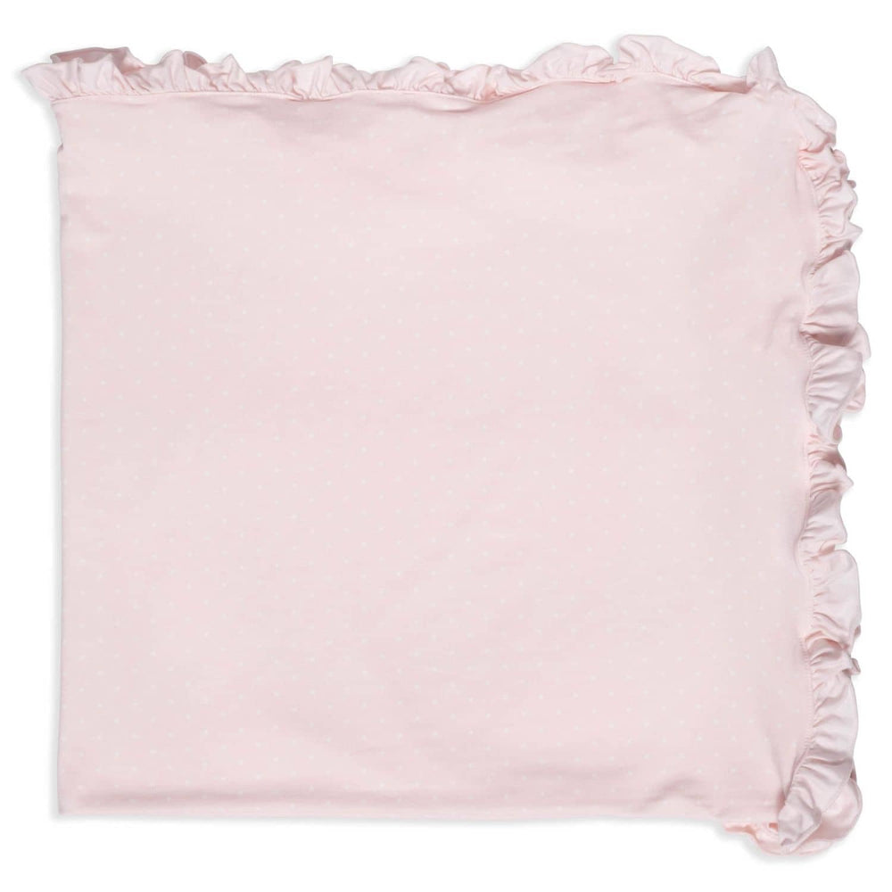 Magnetic Me modal soothing swaddle in pin dot pink, perfect for stroller snuggles and car seat comfort
