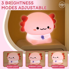 MAGOHMT Axolotl night light charging via USB-C for portable use.