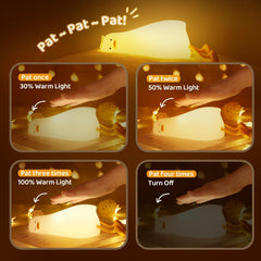 MAGOHMT touch-controlled duck night light features lying-flat design for stable bedside placement.