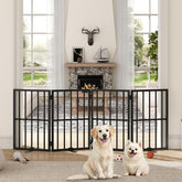 Mahancris dog gate indoors setup demonstrates freestanding, no-drill installation for small pets.