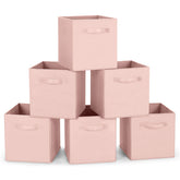 MaidMAX pink fabric storage bin, front view, keeps closet organized.