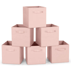 MaidMAX pink fabric storage bin, front view, keeps closet organized.