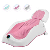 MAIKKB baby bath support with thermometer gently cradles a newborn for safe washing.