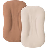 MairMore muslin lounger cover caramel closeup shows breathable fabric for baby comfort