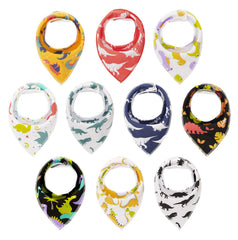 Maiwa dinosaur bandana bibs pack 1 shown with drool protection for teething babies