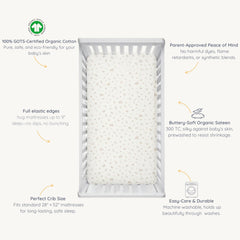 Makemake Organics Bloom crib sheet with snug elastic around edge