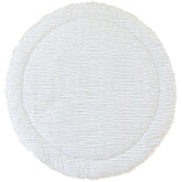 MakeMake Organics play mat round 48 blue stripes on a soft surface for tummy time.