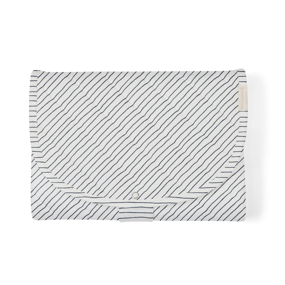 Makemake Organics portable changing pad blue stripes open with soft organic cotton for gentle diaper changes