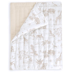 MakeMake Organics toddler comforter safari print offers cozy warmth for naps and playtime.