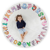 Malamaa ABC Rug 72-inch circle yellow; large circle play area for group learning.