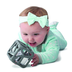 Malarkey Kids Grey Chew Cube rattle pattern captures visual attention