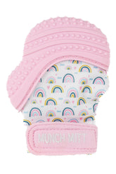 Malarkey Kids Munch Mitt in pink safeguards baby's hands during teething