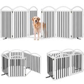 Malier metal dog gate six-panel door shows sturdy indoor containment.