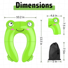 Folded Maliton frog potty seat shown compact for travel and storage.