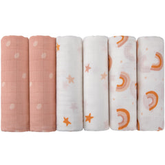 Maliton rainbow muslin swaddle blankets, 6-pack, for versatile newborn comfort.