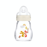 MAM glass bottle 170ml Garden White front view, showcasing durable borosilicate glass.