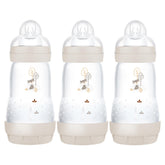 MAM self-sterilising bottle 260ml pack in neutral colours for easy sterilisation.