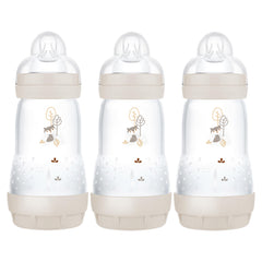 MAM self-sterilising bottle 260ml pack in neutral colours for easy sterilisation.
