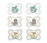 Mam glow-in-the-dark pacifier variety pack with six nipple types for nighttime locating.