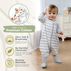 Mama Cheetah 0.5 TOG organic cotton sleeping bag keeps baby comfortable.