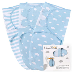 Mama Cheetah Swaddle Sack blue fabric close-up shows soft, breathable cotton