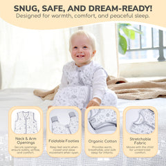 Mama Cheetah sleep sack bottom zipper cover prevents accidental unzipping.