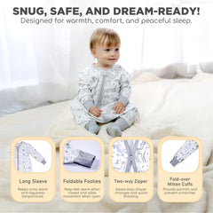 Mama Cheetah sleep sack with foot openings supports mobility and warmth.