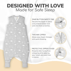 Mama Cheetah sleep sack shows foot openings for mobility and warmth.