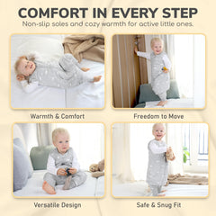 Mama Cheetah sleep sack foot openings enabling mobility for toddlers.
