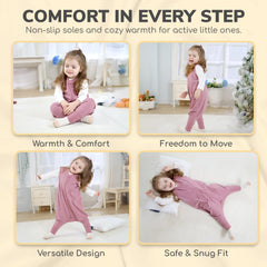 Close-up of organic cotton texture on Mama Cheetah sleep sack with feet