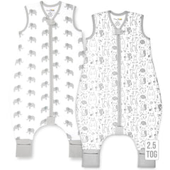 Mama Cheetah toddler sleep sack with feet closeup shows premium organic cotton for cozy nights.