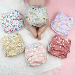 Mama Koala 3.0 pocket diaper six-pack laid out for easy washing