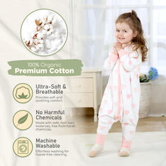 Mama Cheetah long-sleeve sleep sack with feet allows safe movement with warmth.