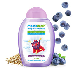 MAMAEARTH Brave Blueberry Kids Body Wash pump-top highlighting tear-free, kid-friendly cleansing.