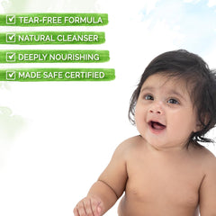 Mamaearth tear-free formula highlights safe bath time for babies.
