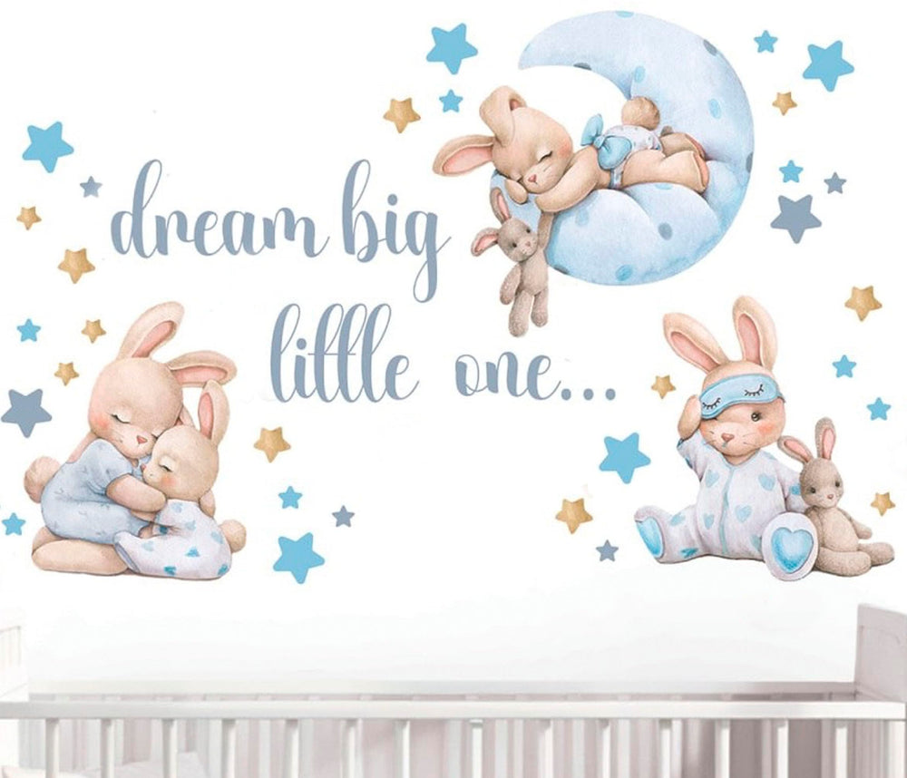 Mamarons Blue Bunny wall decal adds cozy charm to nurseries and playrooms.