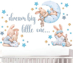 Mamarons Blue Bunny wall decal adds cozy charm to nurseries and playrooms.