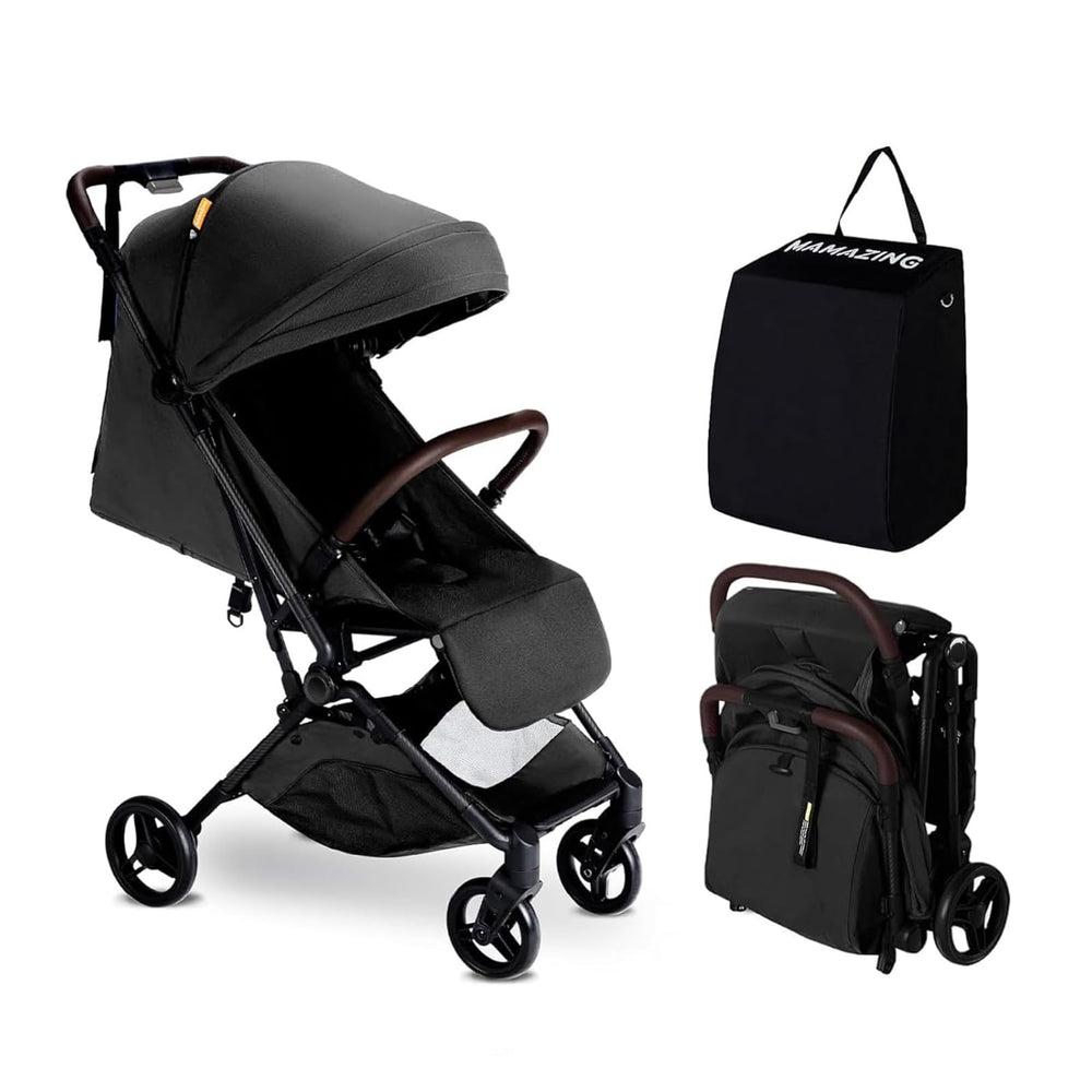 MAMAZING carbon-frame stroller highlighting lightweight portability.