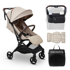MAMAZING lightweight stroller in compact fold for easy travel.