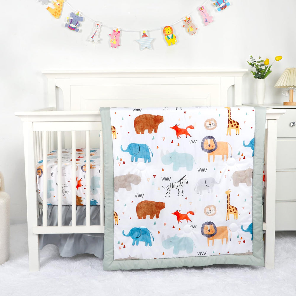 Man Fai Sky comforter in baby crib bedding set, soft and cozy for restful naps