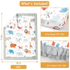 Man Fai Sky crib skirt beneath bedding for neat, tidy nursery look