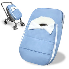 Man Fai Sky baby winter car seat cover, front view, cozy warmth for newborns.