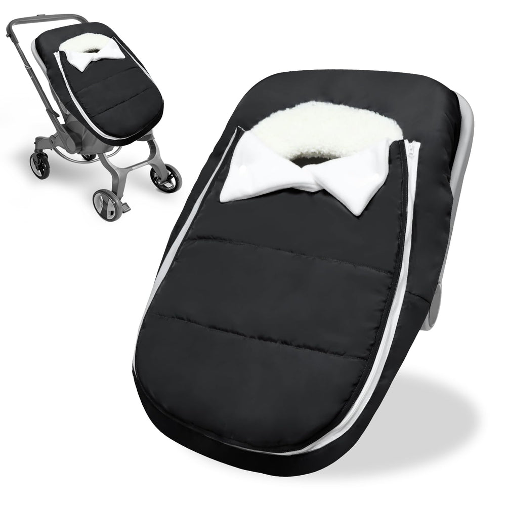 Man Fai Sky car seat cover on a car seat, winter warmth for newborns.