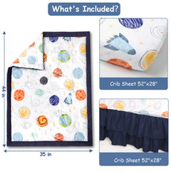 Man Fai Sky Planets crib skirt adds tidy nursery framing