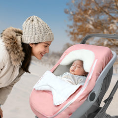 Man Fai Sky waterproof fleece interior keeps baby warm after rainy trips.