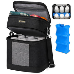 Mancro breast milk cooler bag holds six bottles for daycare on the go.