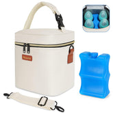 Mancro cream breastmilk cooler bag interior with four 9-ounce bottles